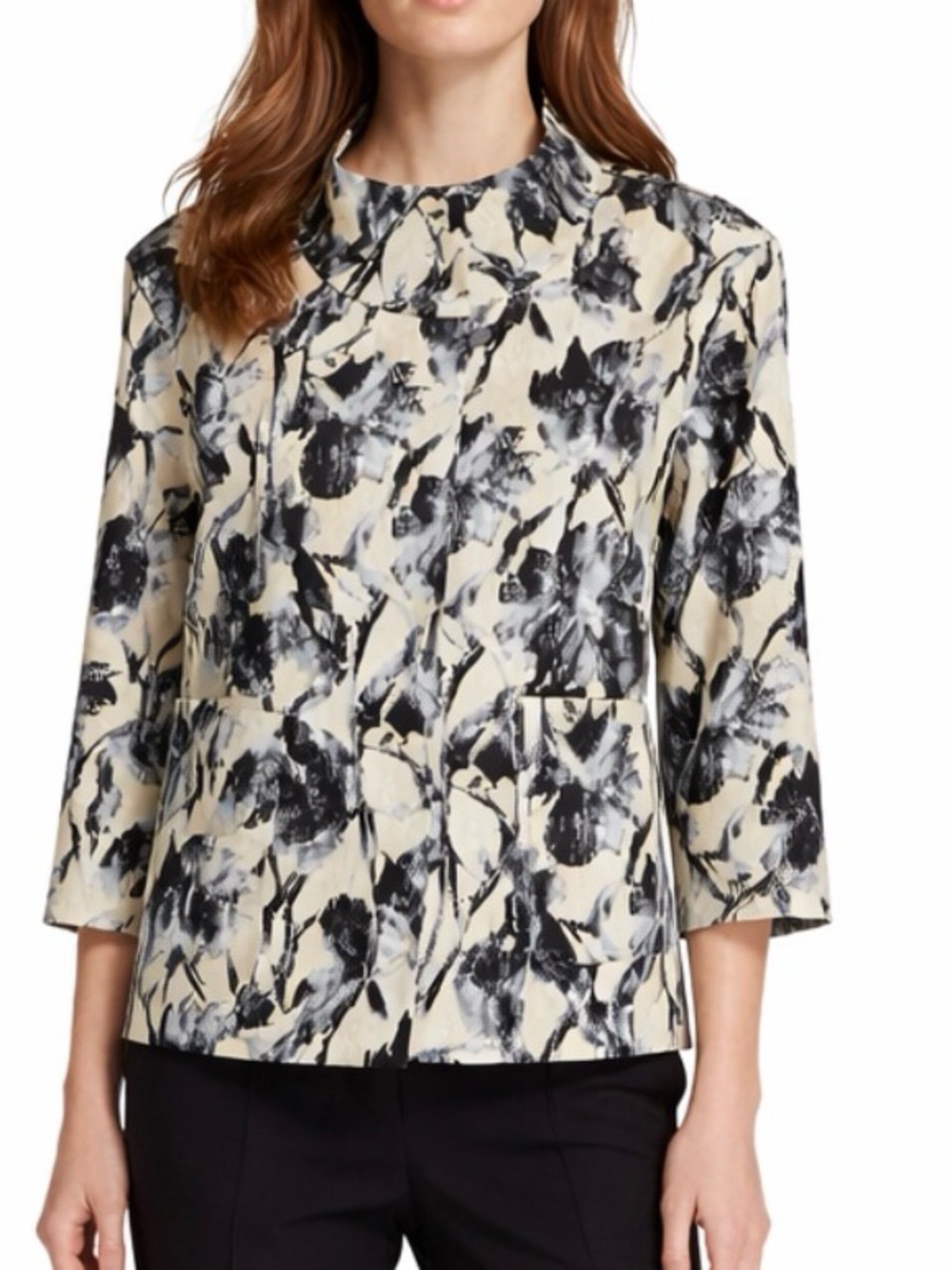 Lafayette 148 NY Jacket Black Jacket P Petite Cotton Darian Floral Topper NEW